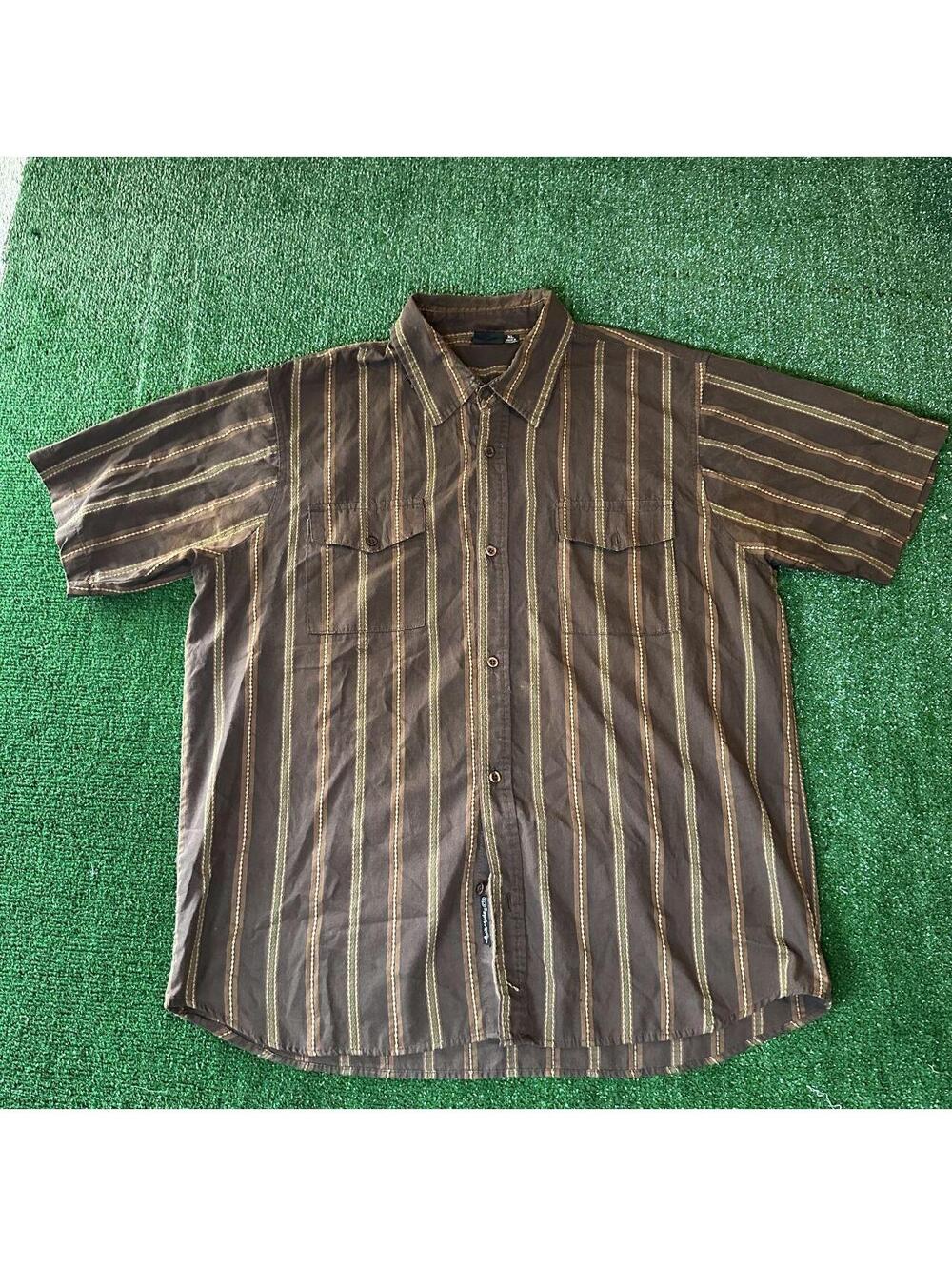 Burnside Men's Brown And Tan Striped Short Sleeve Button-down Shirt